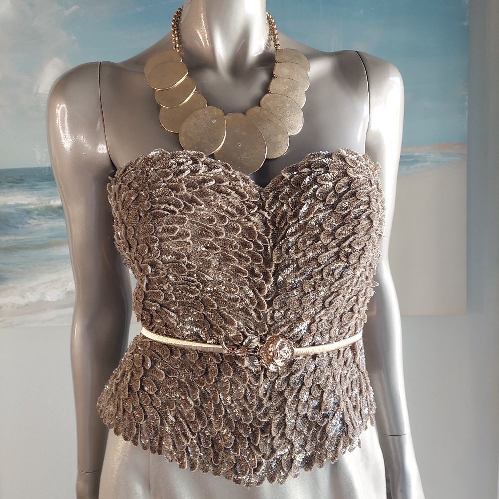 *$8,000 OSCAR DE LA RENTA SILK GLOWING BEAUTY GOLDEN BEAD RUNWAY GOWN US 10 - Picture 7 of 15